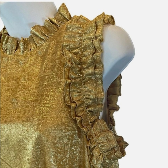 Metallic Gold TCEC Mini Cocktail Dress With Ruffles Women's Size Large - Picture 6 of 10